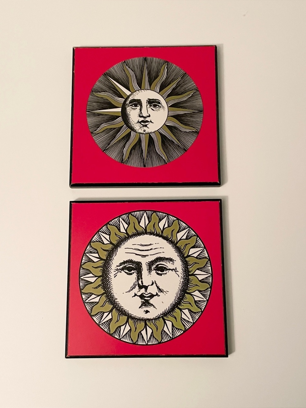 Vintage Celestial Sun Face Plakmount Wall Art Lot Hot Pink Boho Decor 6x6